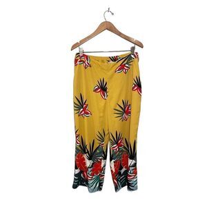 Soft Surroundings Wide Leg Pants Petite Large Palm Tropic Stretch Waist Colorful